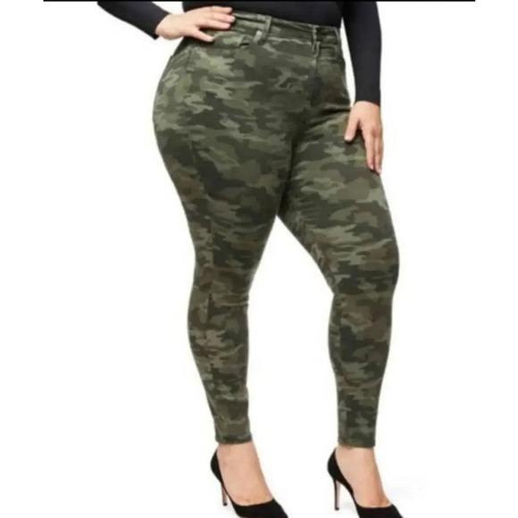 Good American Camo Skinny Jeans Army Green Plus Size 24 Stretchy High Waist - Picture 2 of 8